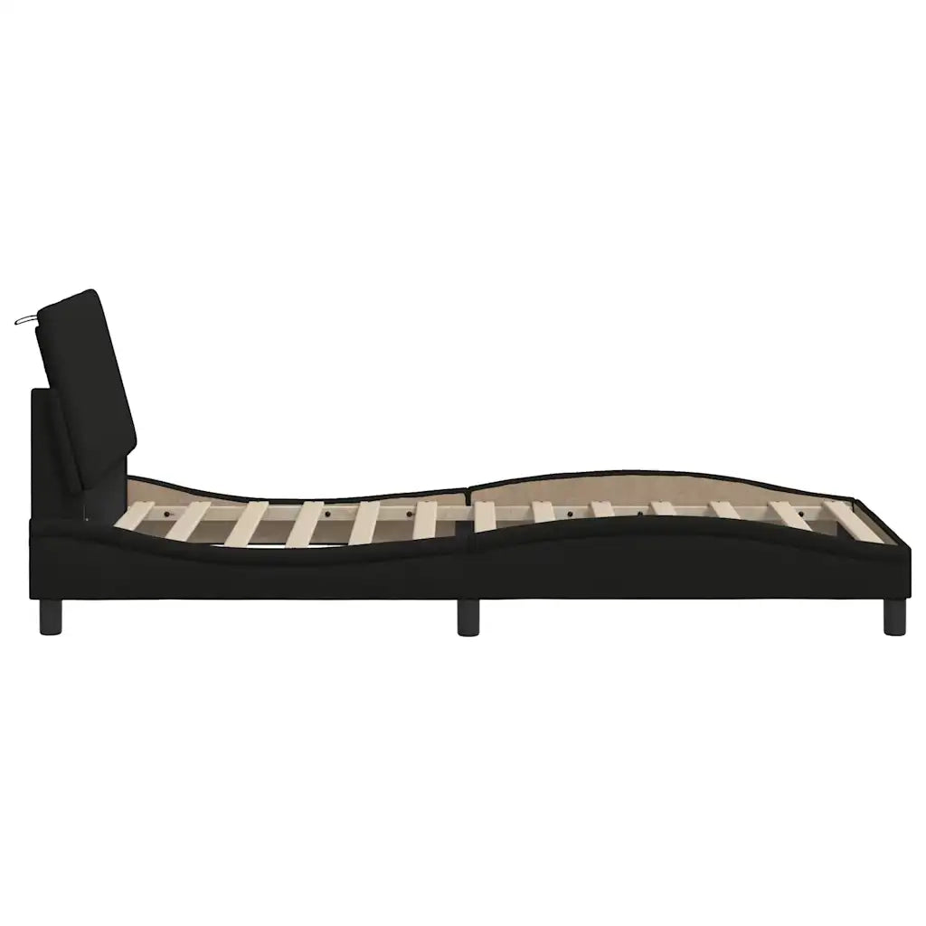 Letto singolo | Letto per adulti | Giroletto senza Materasso Hanko Nero 90x200 cm in Tessuto