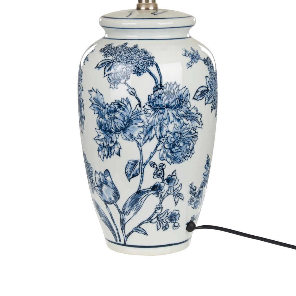 Lampada da tavolo classica con paralume in tessuto di lino base in porcellana bianco e blu elegante retrò classico camera da letto soggiorno