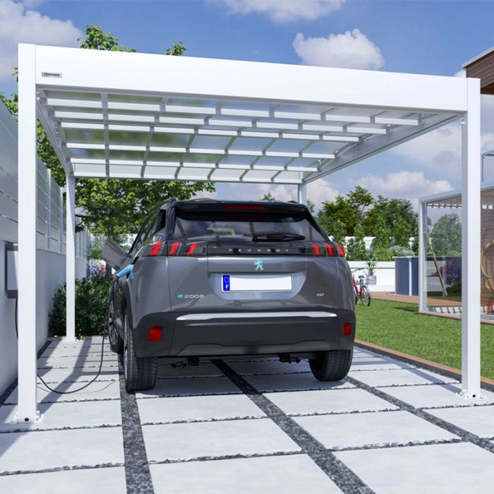 Tettoia per auto in alluminio PONENTE 5,09 x 3,26 x h 2,34 m, colore bianco