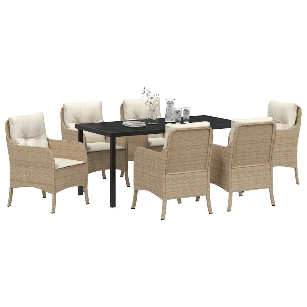 Set da Pranzo per Giardino con cuscino 7 pcs Beige polyrattan
