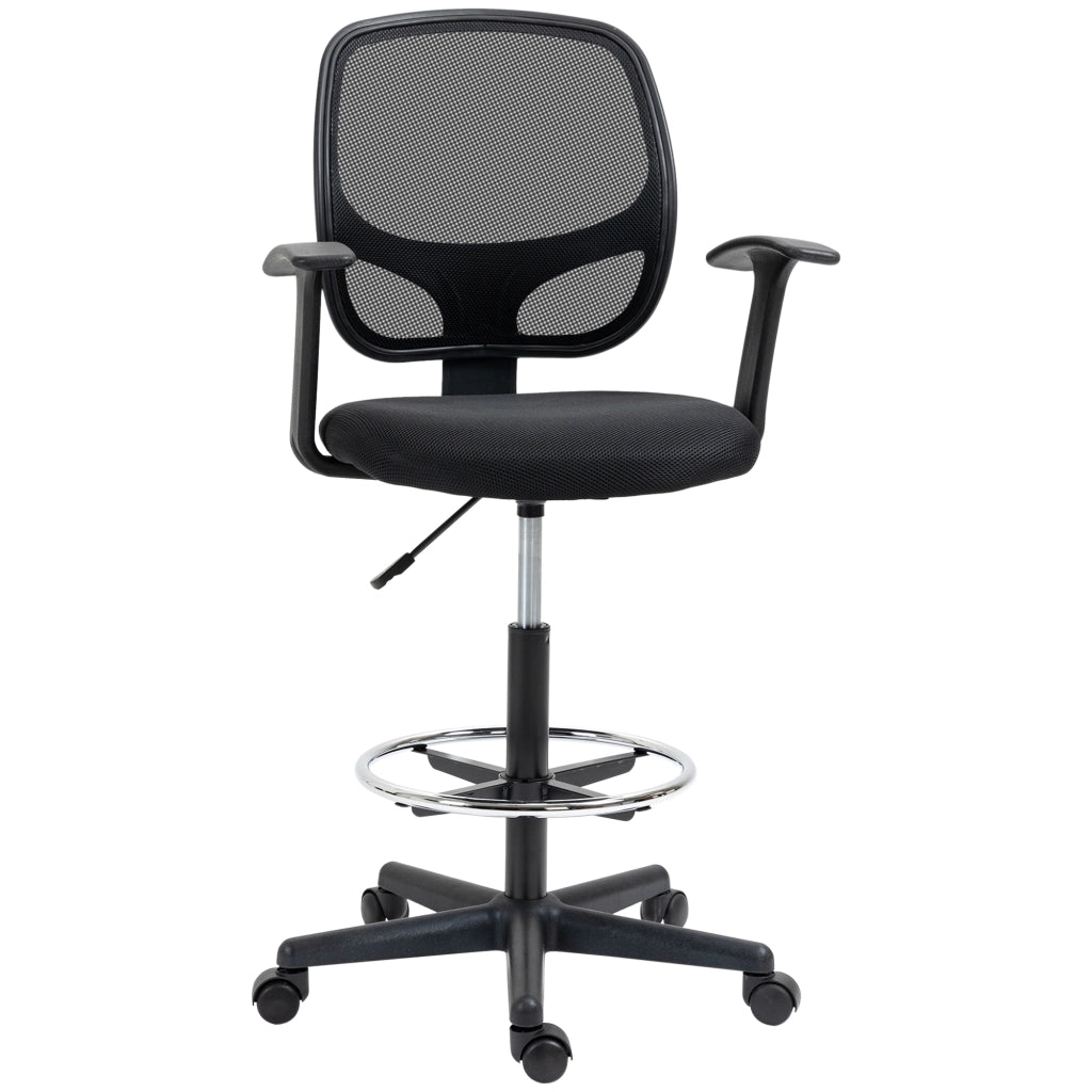 EasyComfort Sedia da Ufficio ad Altezza Regolabile con Braccioli, Rotelle e Seduta Imbottita, 60x56x110-132 cm, Nera