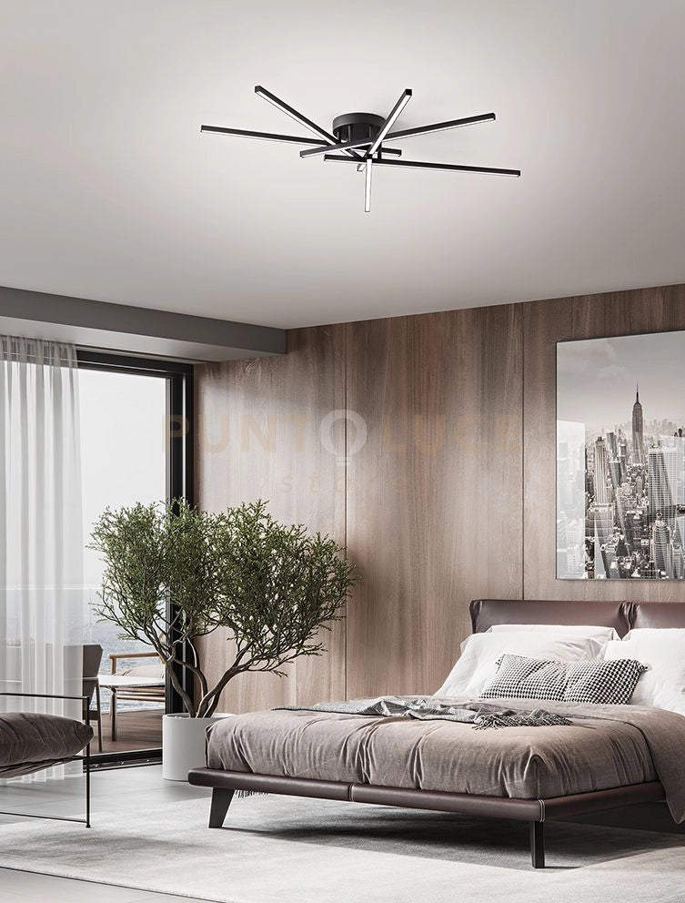 SYNCRO Plafoniera in alluminio verniciato NERO 6 DIFFUSORI ORIENTABILI LED 70W 4900LM - CCT 3000K 4000K 6000K