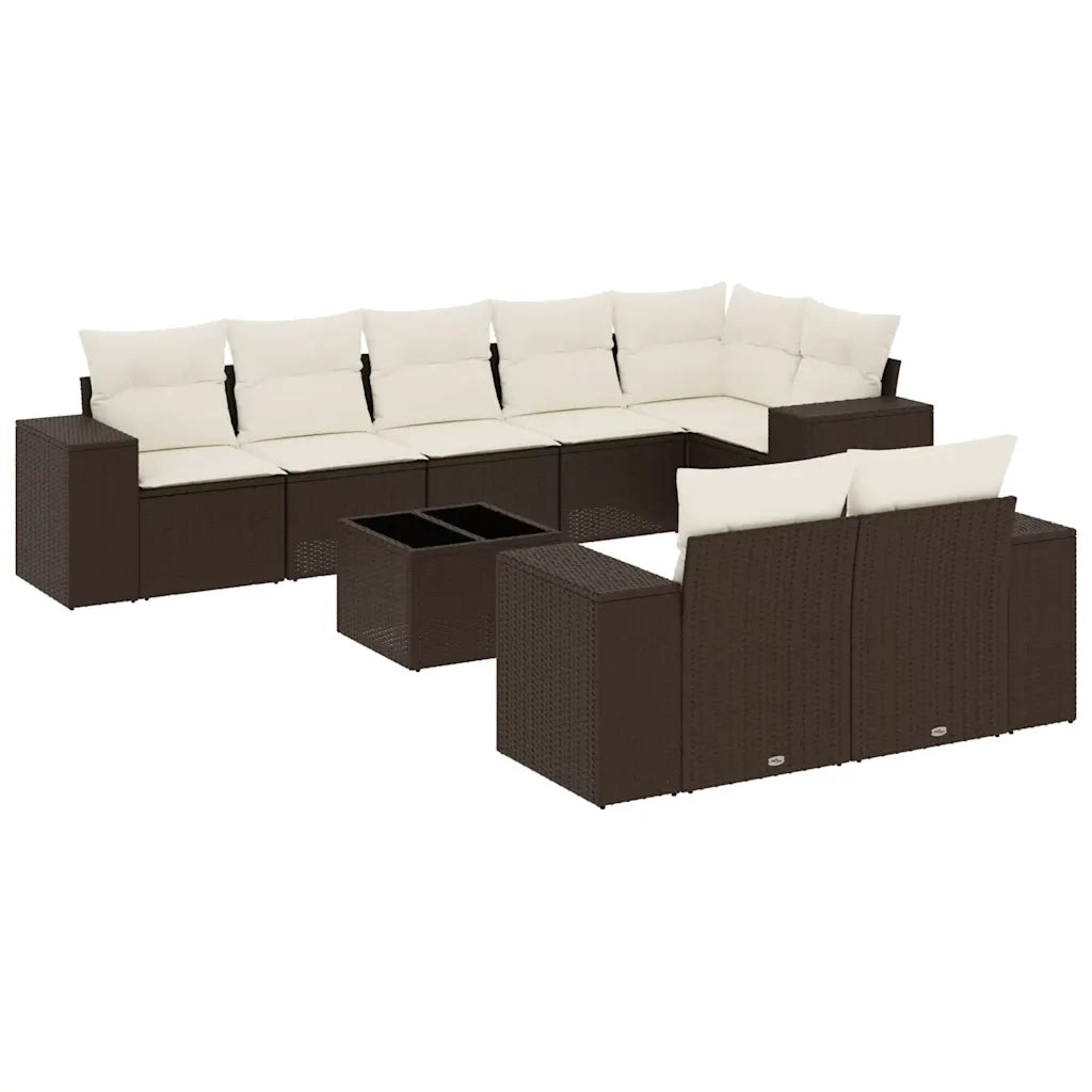 Set Divani da Giardino 9pz con Cuscini Marrone in Polyrattan 3222832