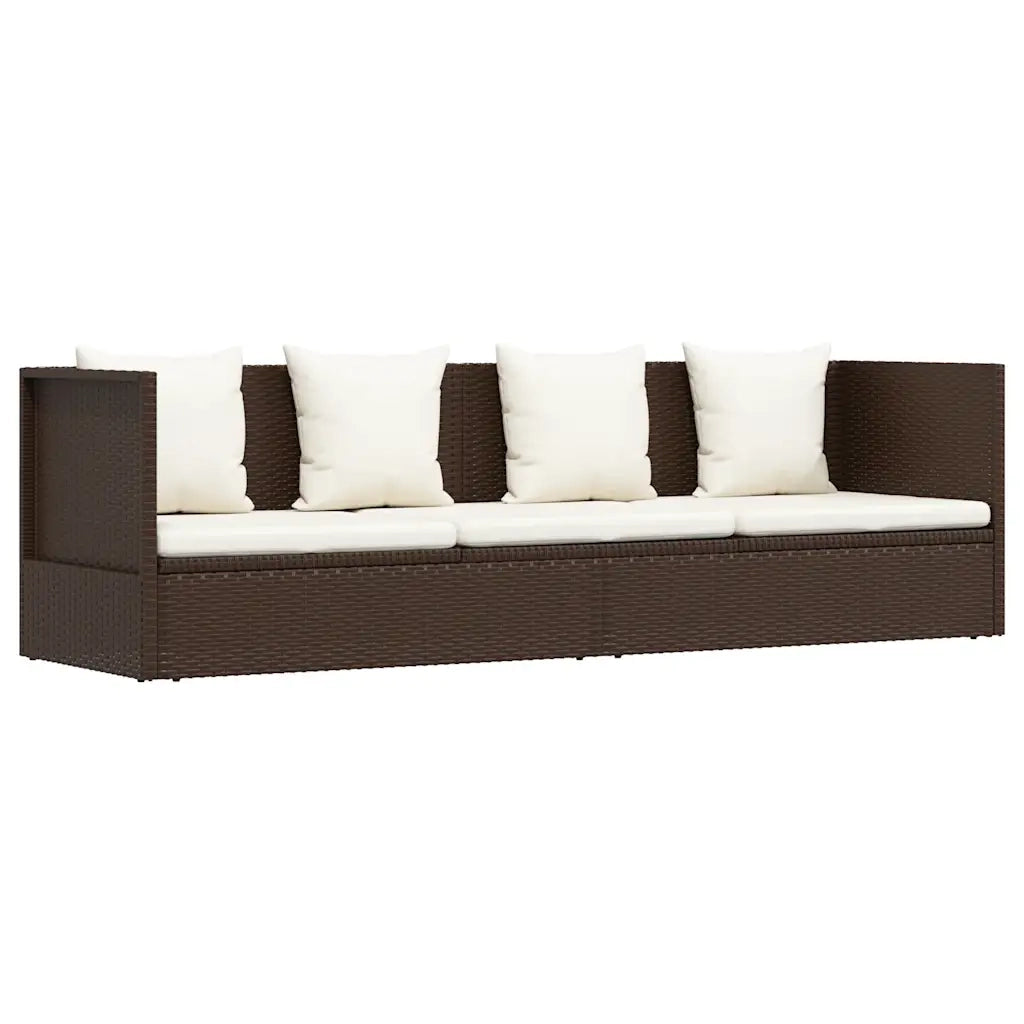 Lettino da Giardino con Cuscini in Polyrattan Marrone