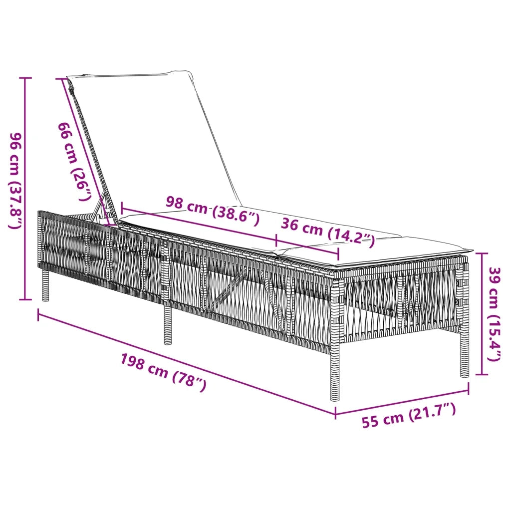 Lettino Prendisole con Cuscino Marrone in Polyrattan 4002738