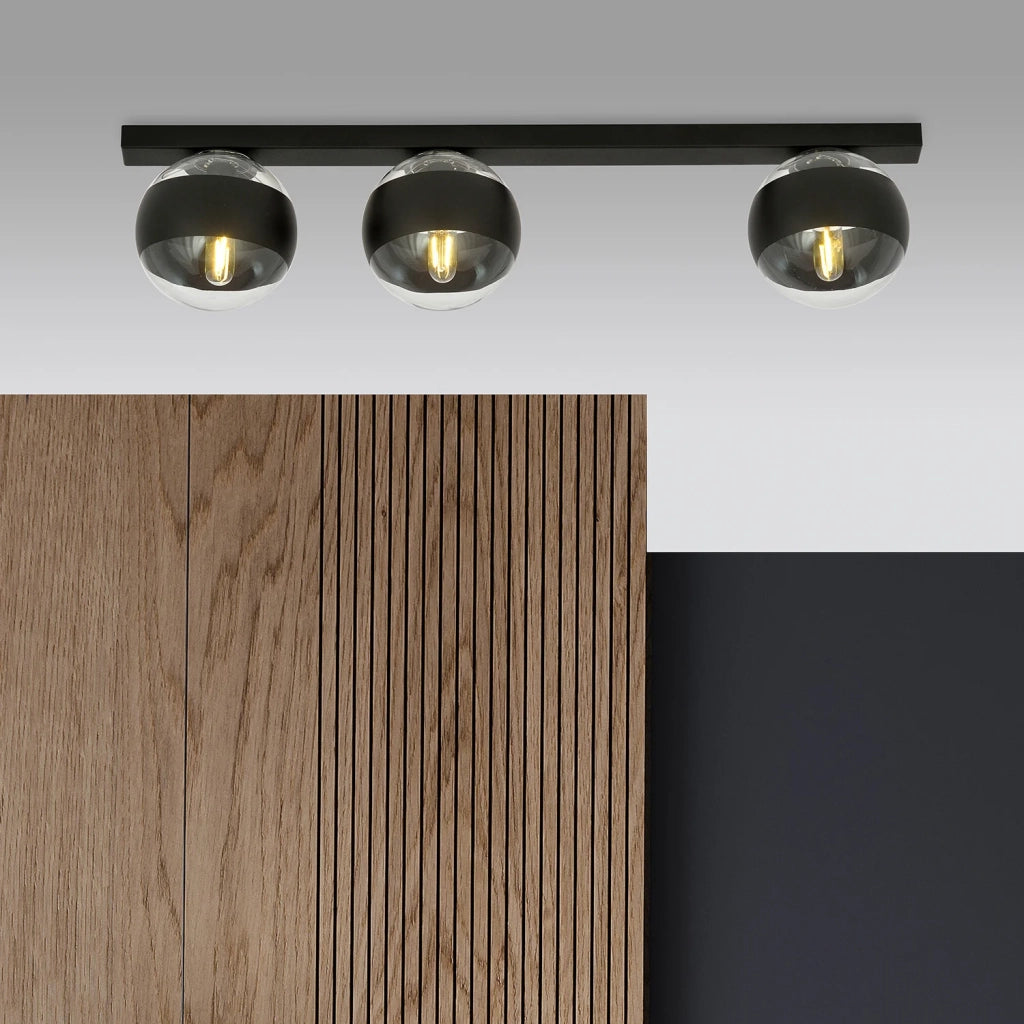 Plafoniera Moderna Giapeto Acciaio Nero 3 Luci E14 Ip20
