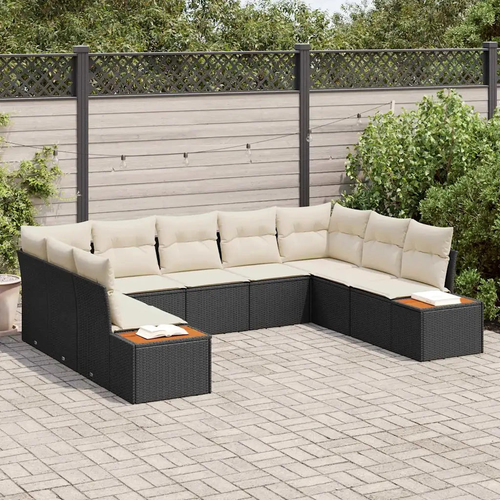 Set Divano da Giardino con cuscino 9 pcs Nero Poly Rattan