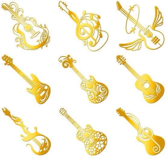 Sticker autoadesivi autofissanti oro - 9 pezzi - 4 cm x 4 cm - decorazione chitarra - impermeabili - artigianato - album da collezione - sticker decorativi