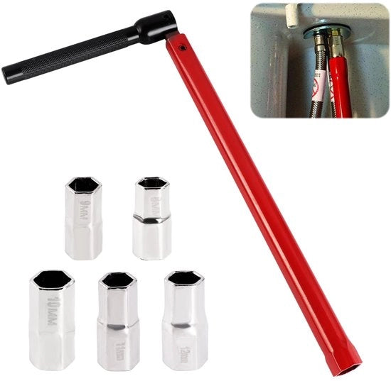 Kit di chiavi per pompa a design rotante - Chiave per pompa - Attrezzo di montaggio - Manico antiscivolo - 8-12 mm - Ideale per installazioni sanitarie