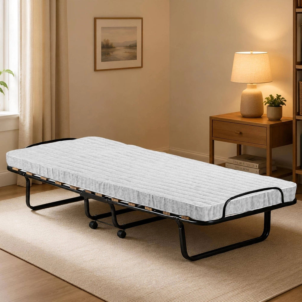 Letto pieghevole Ace, Brandina con rete 15 doghe, Materasso incluso, Lettino salvaspazio, 100% Made in Italy, 80x190h39 cm, Cover protettiva inclusa