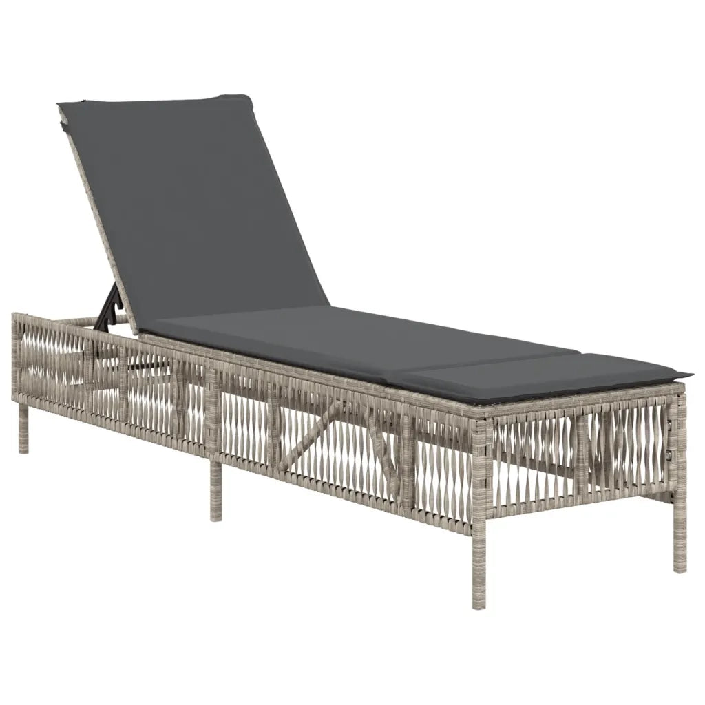 Lettino Prendisole con Cuscino Grigio Chiaro in Polyrattan 4002742