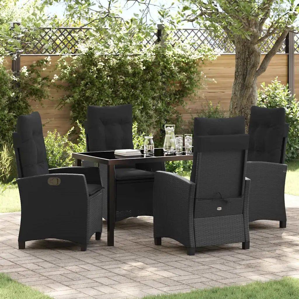 Set da Pranzo per Giardino con cuscino 5 pcs Nero polyrattan