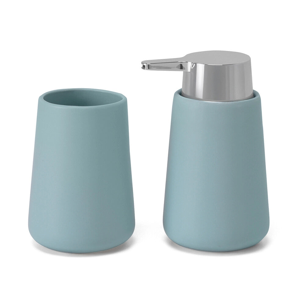 Set accessori bagno 4 pezzi in ceramica turchese pastello Sidney