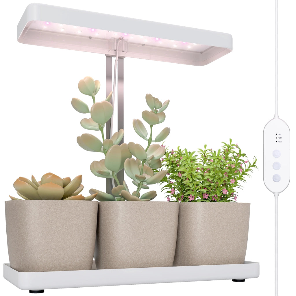Lampade per Pianta da 42 Luci LED con 3 Vasi, Timer e Illuminazione Regolabile, 45x18.8x47.8 cm, Bianco
