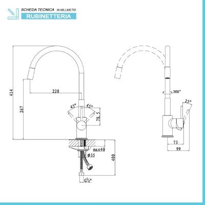 Miscelatore cucina lavello e lavanderia bianco canna alta orientabile snodata Snake