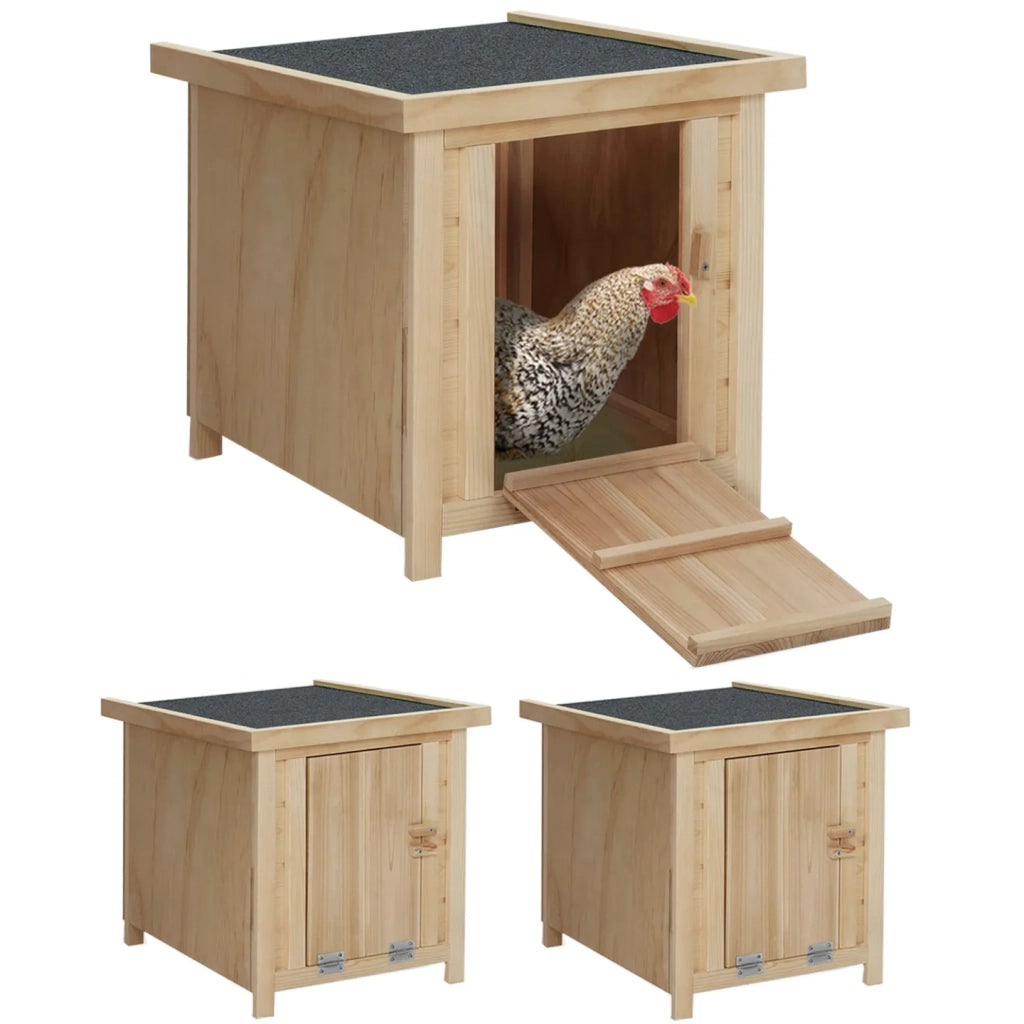 IDMarket - Set di 3 casette in legno per galline con base di appoggio