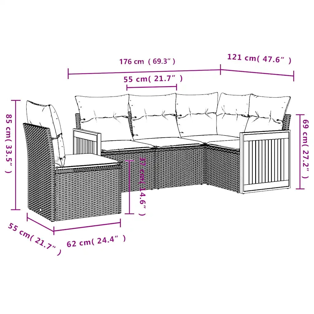 Set Divani da Giardino 5 pz con Cuscini Nero in Polyrattan 3227653