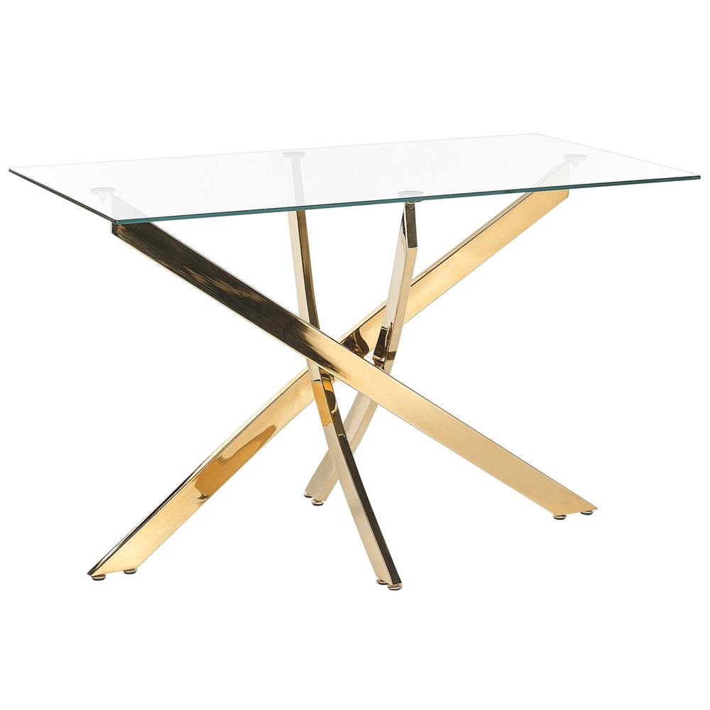 Tavolo da pranzo Oro con piano in vetro temperato Rettangolare 120 x 70 cm Capacità 4 persone Design moderno