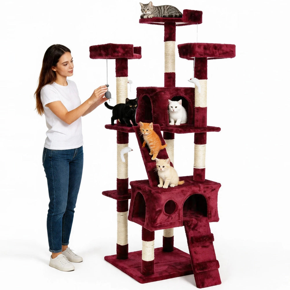 Tiragraffi per Gatti Albero Sisal Parco Giochi Gatto Tira Graffi 170cm Rosso Vin