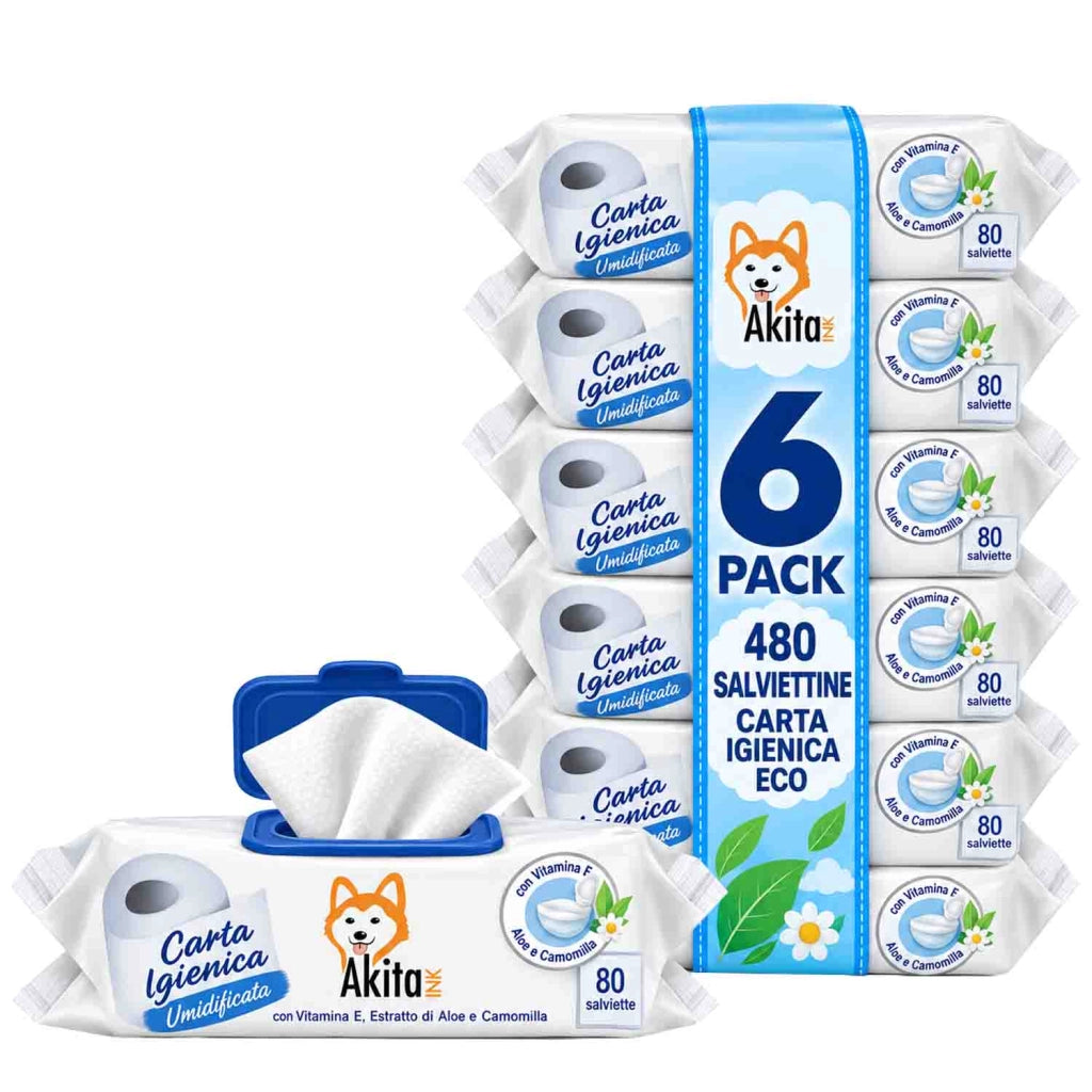 Akitaink 6 Confezioni Salviettine Umidificate Carta Igienica
