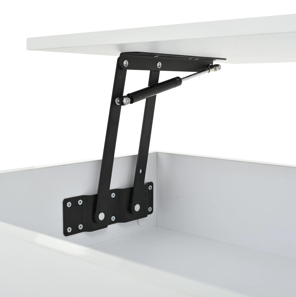 Tavolino da salotto ULEVR 100x50x46 cm con piano sollevabile idraulico, LED Bluetooth e 2 cassetti, bianco