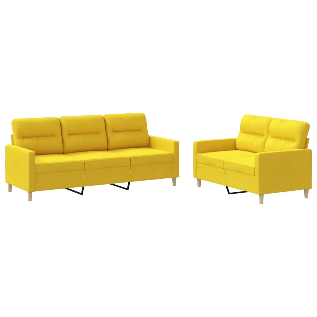 Set di Divani 2 pz con Cuscini Giallo Chiaro in Tessuto