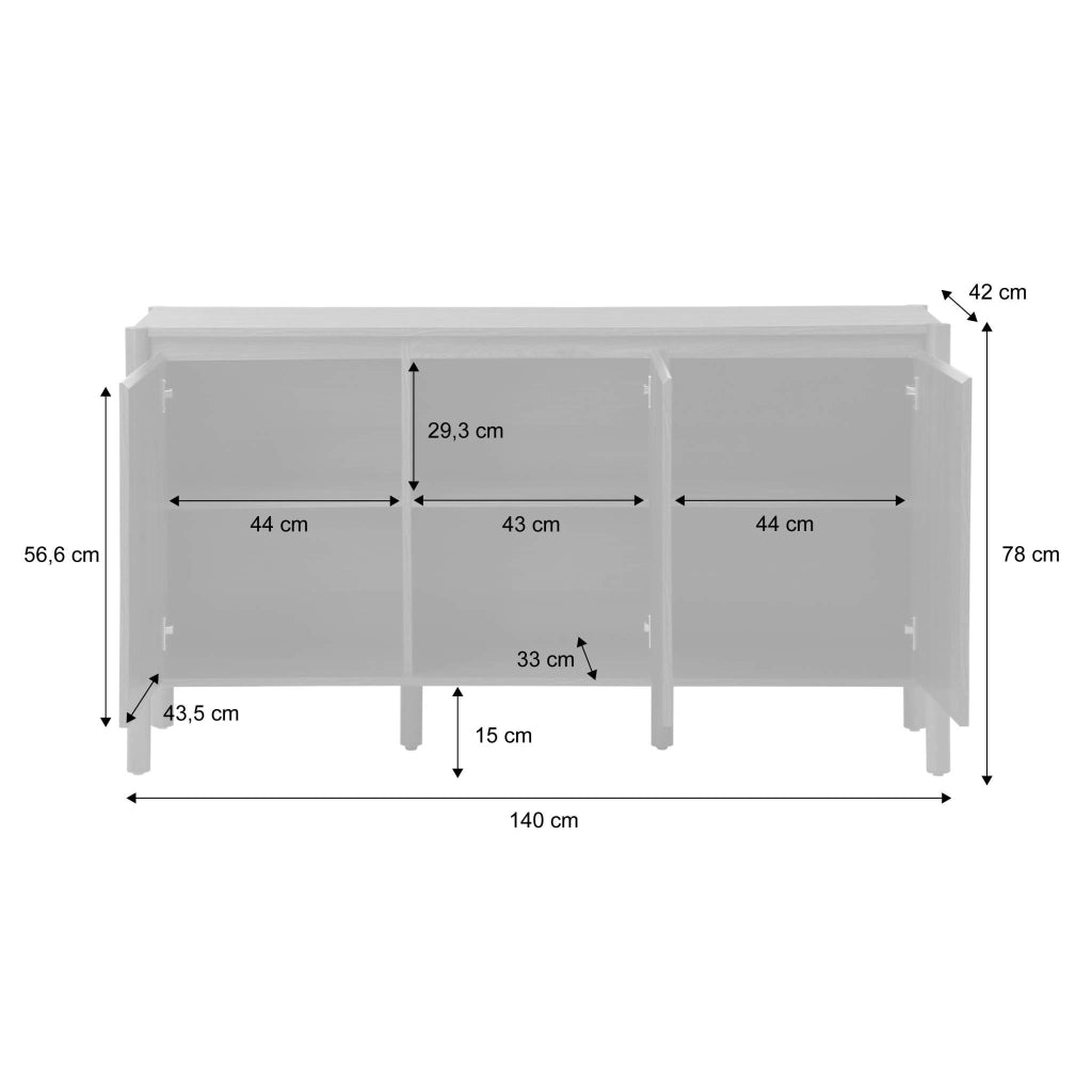 Credenza decorazione legno 3 ante 140cm, noce