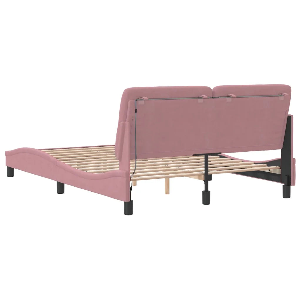 Giroletto con LED senza Materasso Rosa 140x190 cm in Velluto 3213854