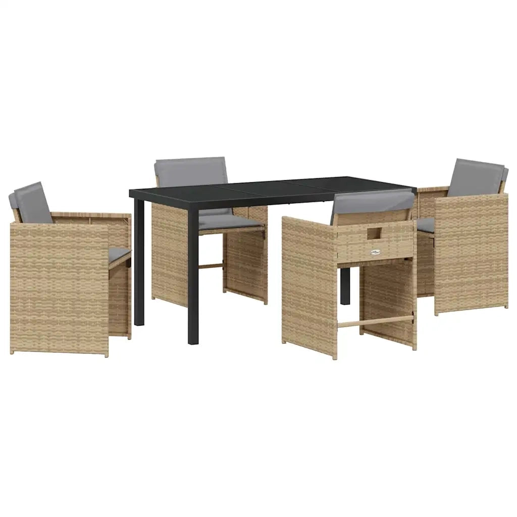 Set da Pranzo per Giardino 5 pcs Beige polyrattan