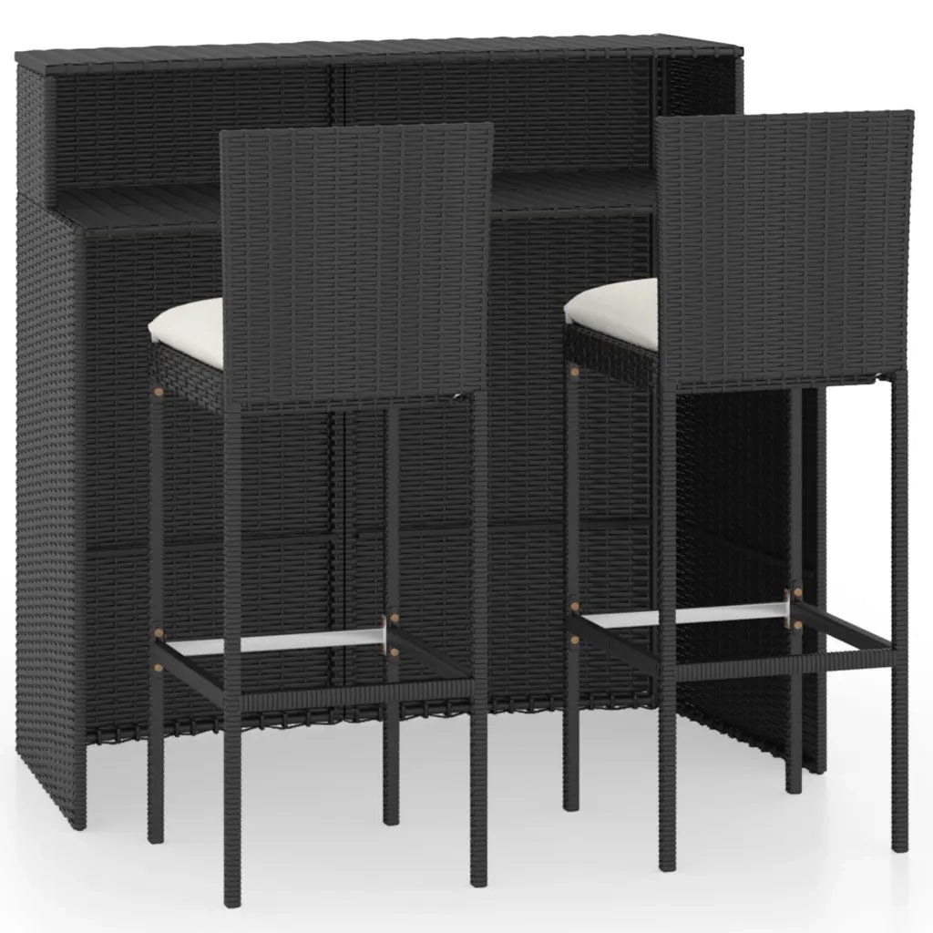 Set Bar da Giardino 3 pz con Cuscini Nero 3064881