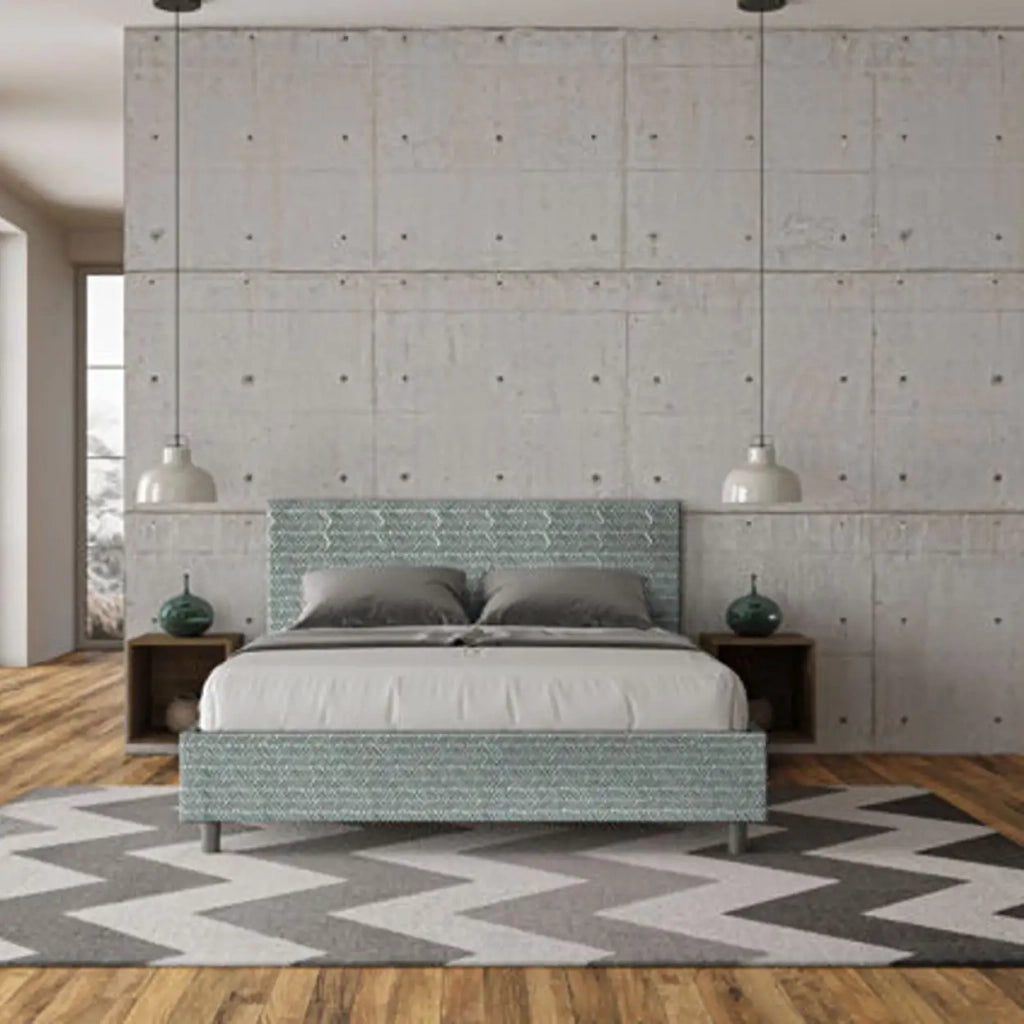 Letto matrimoniale contenitore imbottito 160x190 tessuto Aragona 7 azzurro Adele