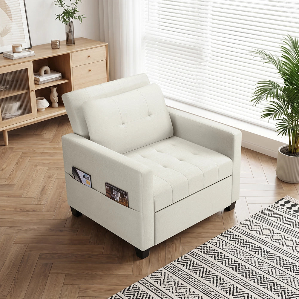 Poltrona Divano Letto Singolo Chaise Lounge Beige Seduta Imbottita Ergonomica
