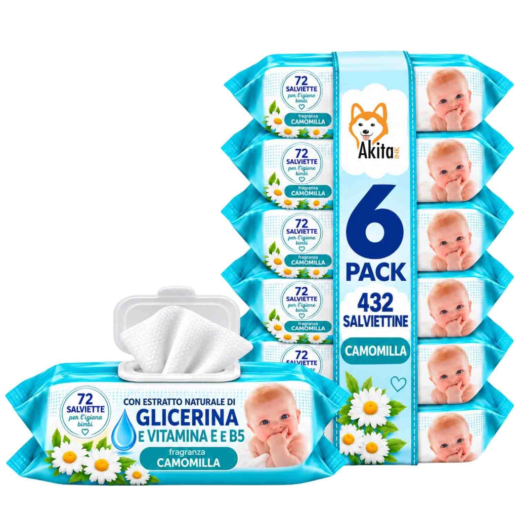 Akitaink 6 Confezioni Salviettine Baby 72 Pz Camomilla