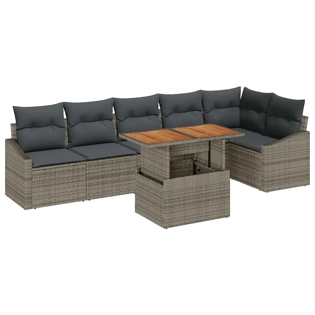 Set da Pranzo per Giardino con cuscino 7 pcs Grigio e Marrone