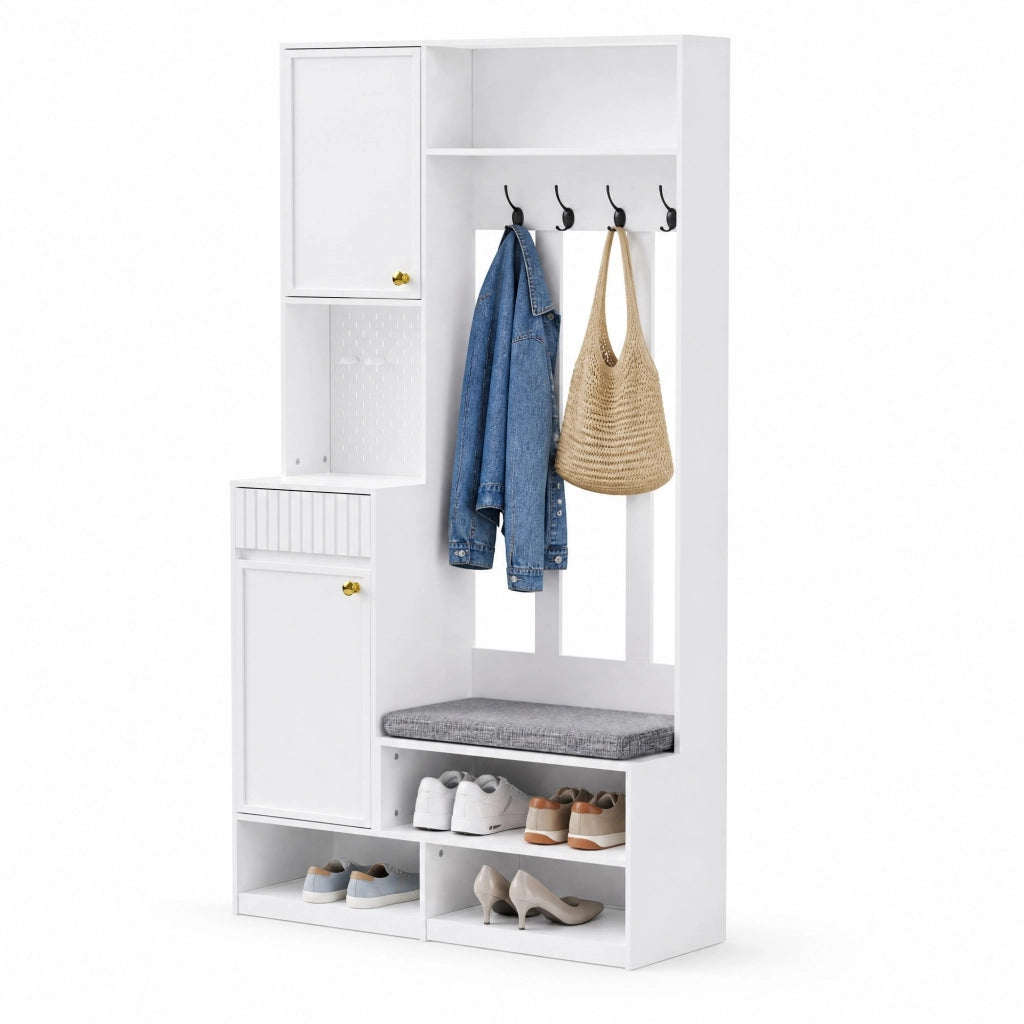 Mobile ingresso 6 in 1 con panca e cassetti bianco