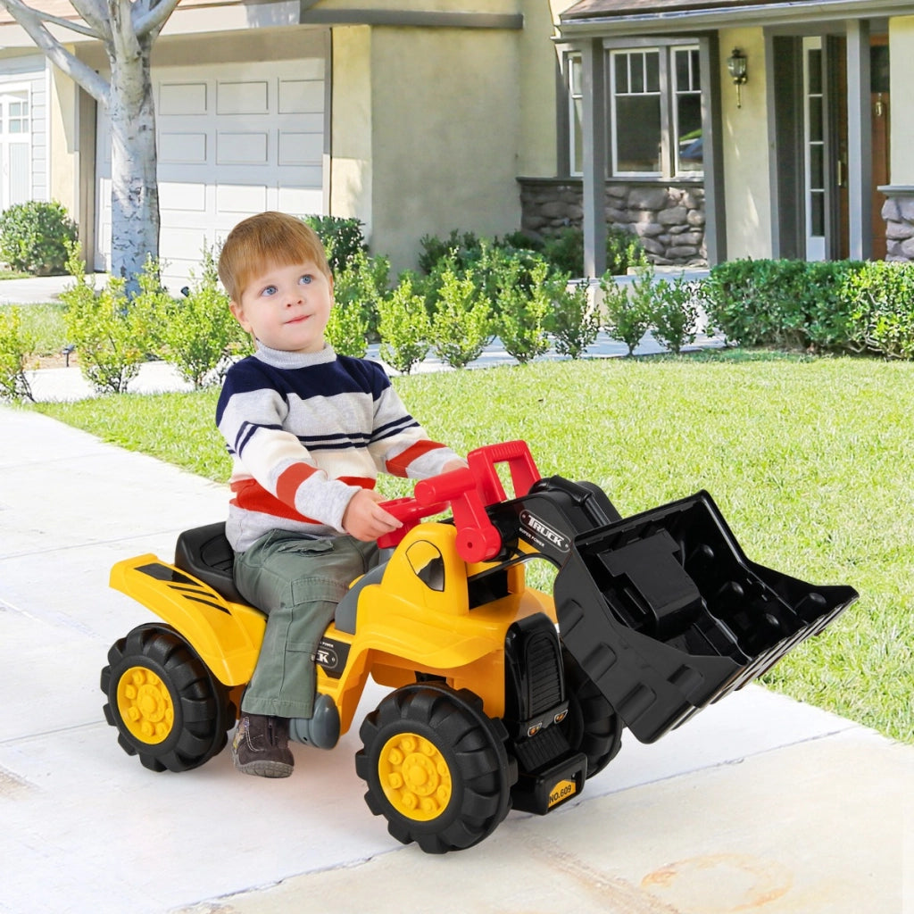 Macchina bulldozer a pedali per bambini, Camion giocattolo con secchio regolabile clacson casco e 3 pietre giocattolo-Macchinine giocattoli