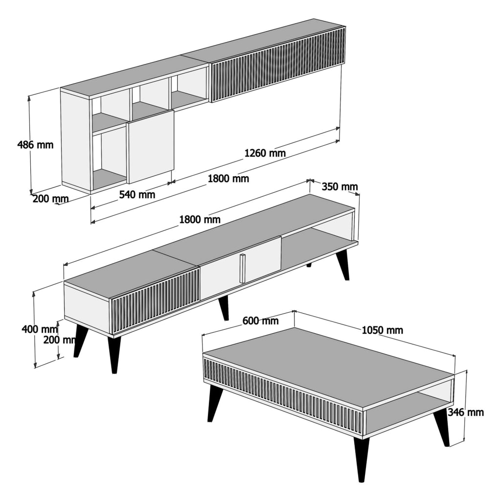 Ollomont, set Mobili da Soggiorno Modulabile, Marrone Noce
