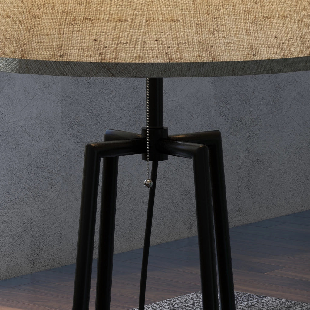 EasyComfort Lampada da Terra a 2 Ripiani in Metallo e MDF con Paralume in Tessuto, Ø42x166 cm, Nero e Marrone