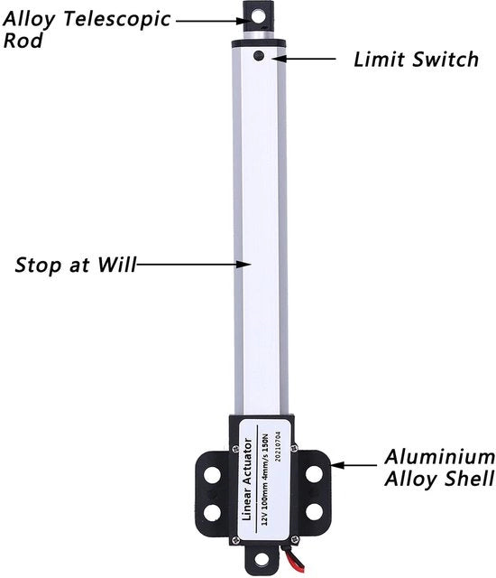 Attuatore lineare da 100mm - Silenzioso - Protezione contro cortocircuito - Mini elettrico - 150N di forza - Ideale per l'automazione - Formato compatto