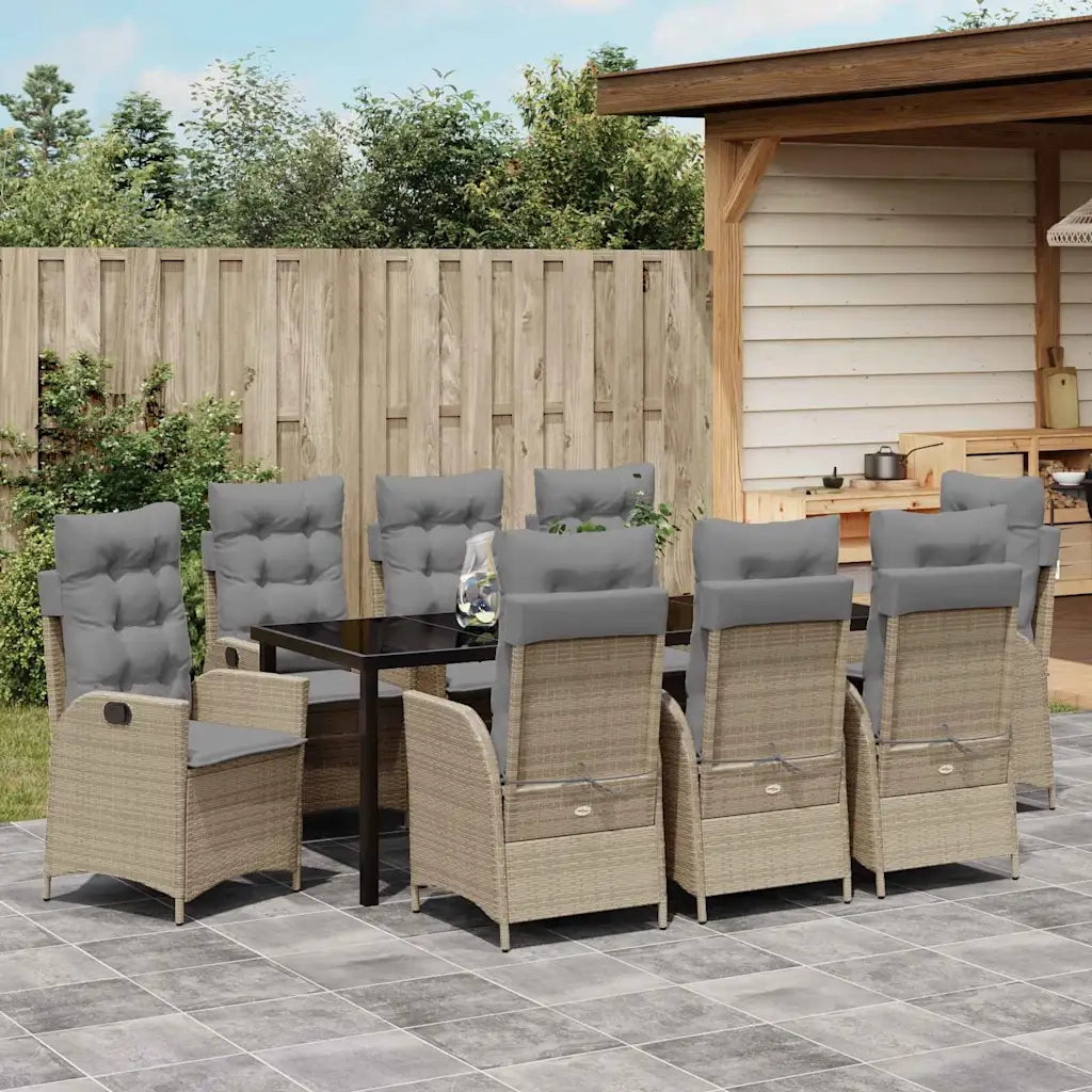 Set da Pranzo per Giardino con cuscino 9 pcs Beige polyrattan 3380518
