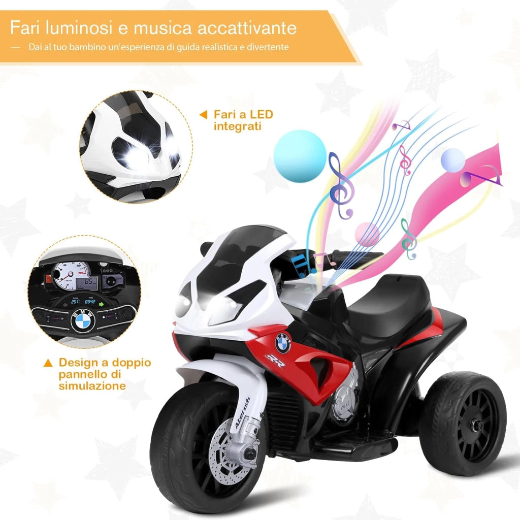 BMW Moto Cavalcabile per Bambini, Moto Giocattolo con Rotelle, Fari, Funzione Musica, Motocicletta a 3 Ruote, Regalo Perfetto per Bambini, 66 x 37 x 44,5 cm (Rosso)