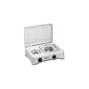 CF Parker 5325C Fornello a Gas 2 Fuochi da Tavolo con Coperchio Griglie in Acciaio Cromato e Spartifiamma in Ottone colore Bianco