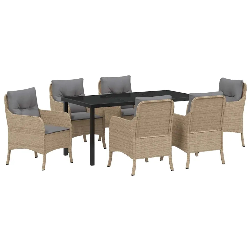 Set da Pranzo per Giardino con cuscino 7 pcs Beige polyrattan