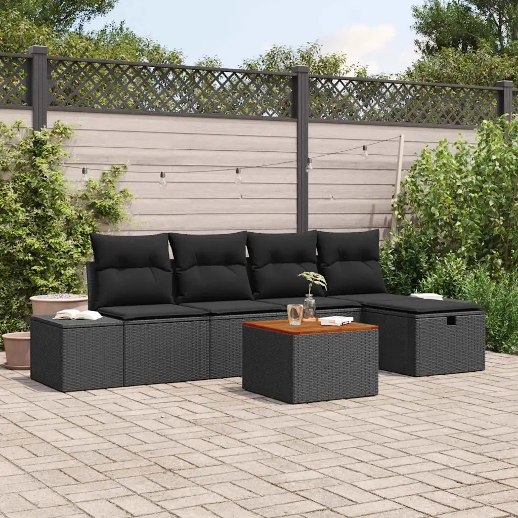 Set Divano da Giardino con cuscino 6 pcs Nero polyrattan 3359590