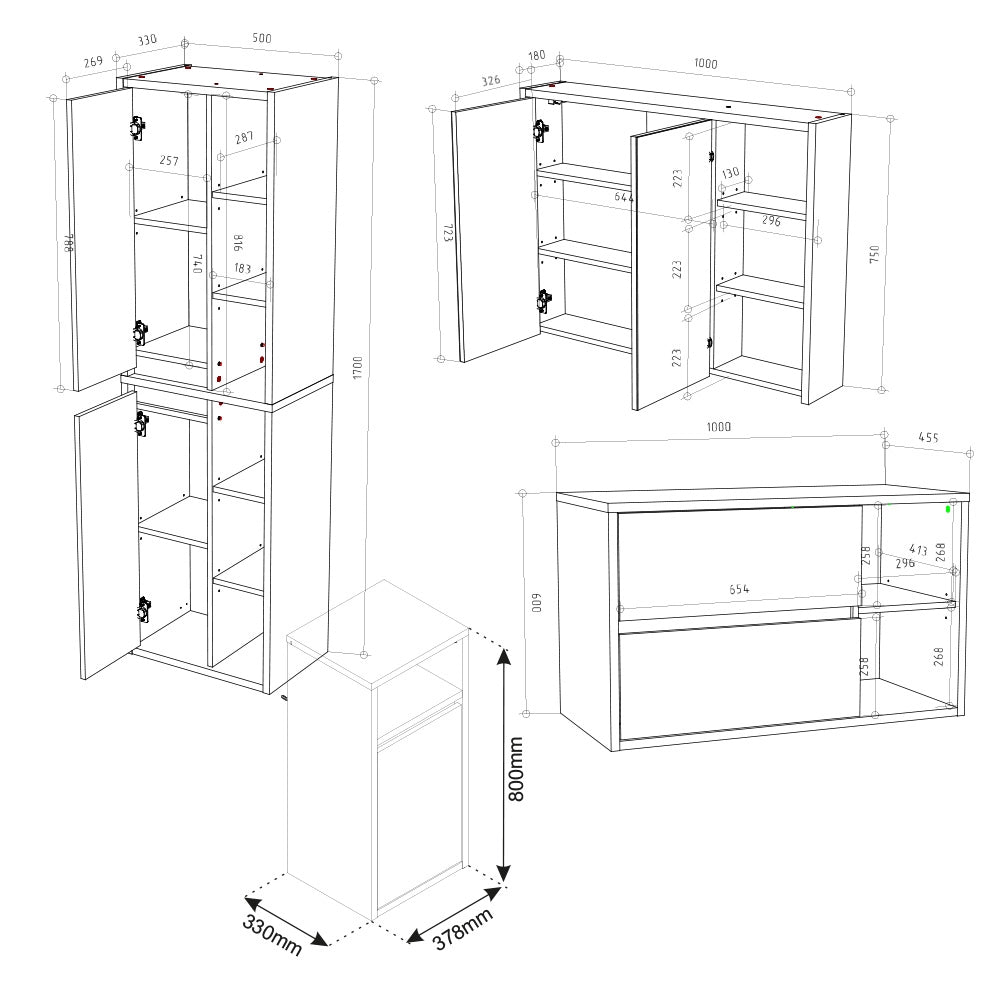 Vicco Set mobili bagno Marrone 4 parti