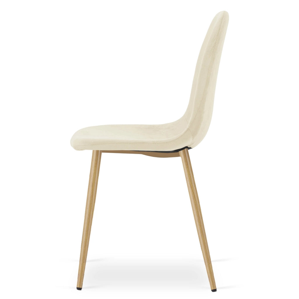 Sedia Padva in Velluto Beige e Gambe Effetto Rovere