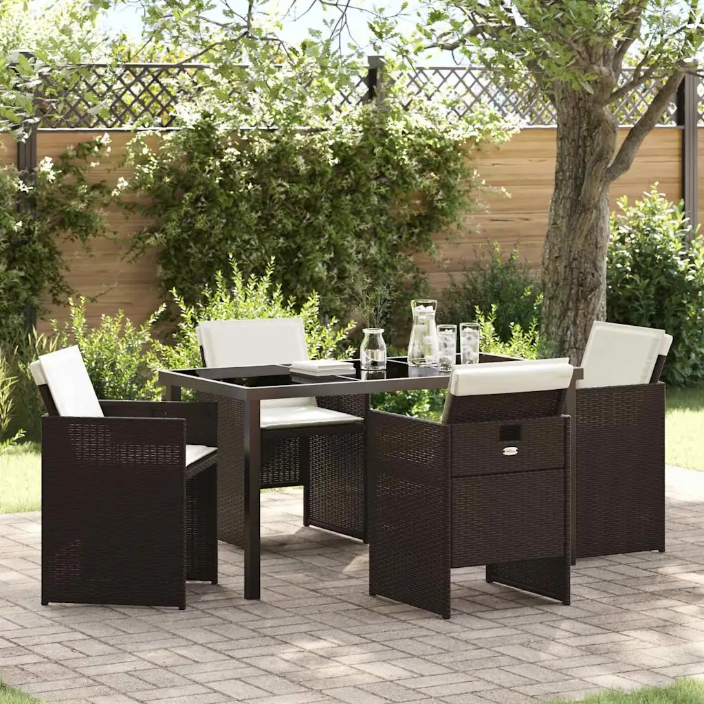 Set da Pranzo per Giardino 5 pcs Marrone polyrattan