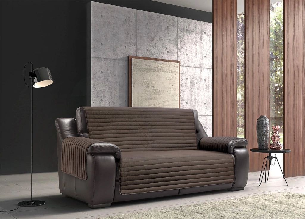 Copridivano Antimacchia Trapuntato Modello Sofà Marrone-Beige - 4 Posti - Marrone-Beige