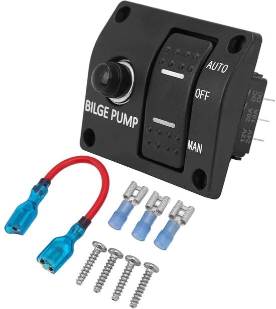 Pompa di scarico a tre vie - Pannello di commutazione - Nero - Display LED - Manuale e automatico - Adatto per barche