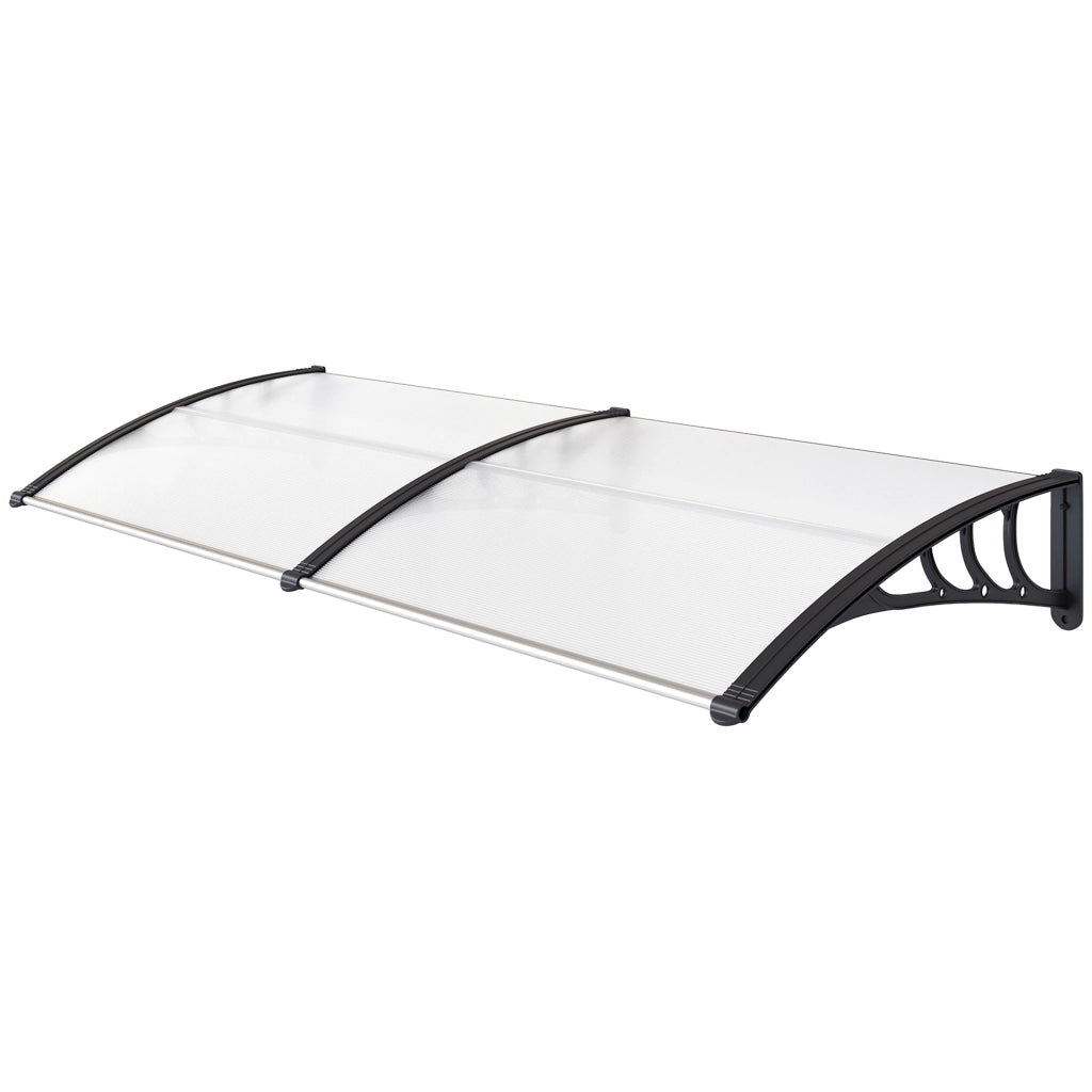 Pensilina Tettoia da Esterno 195x75cm, Tettoia per Esterno in Policarbonato e Alluminio, per Balcone Finestre e Porte, Trasparente